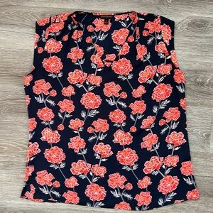 Banana Republic Navy Red Floral Sleeveless Office Blouse Sz M Career Flattering